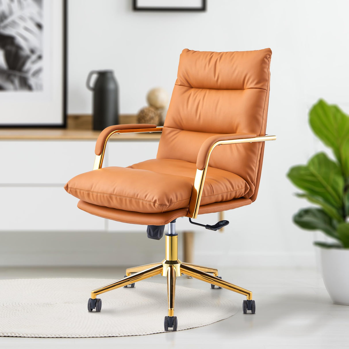 Executive Gold Office Chair - Leather Desk Chair with Armrests