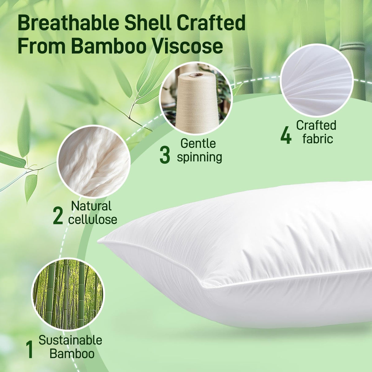 Hypoallergenic Bamboo Viscose Shell, Soft Bed Pillows King Size Set of 2 with Down Alternative Filling, Oeko-Tex Certified, Luxury Hotel Quality for Stomach, Back and Side Sleepers