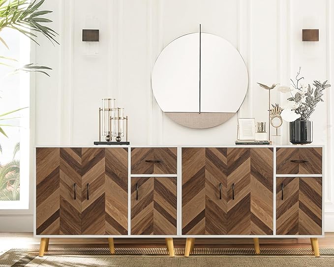 Sideboard Buffet Cabinet with Storage - 3 Doors Black Storage Cabinet with Drawers