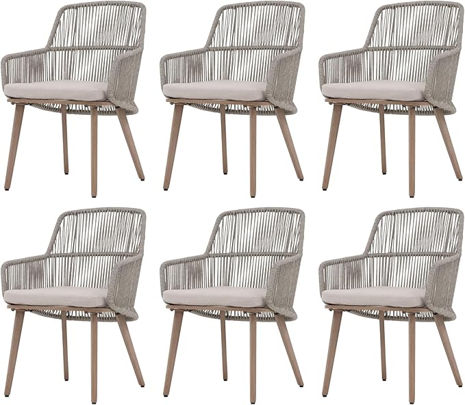 Patio Dining Chairs Set of 4, Woven Rope Outdoor Dining Chairs w/Steel Frame