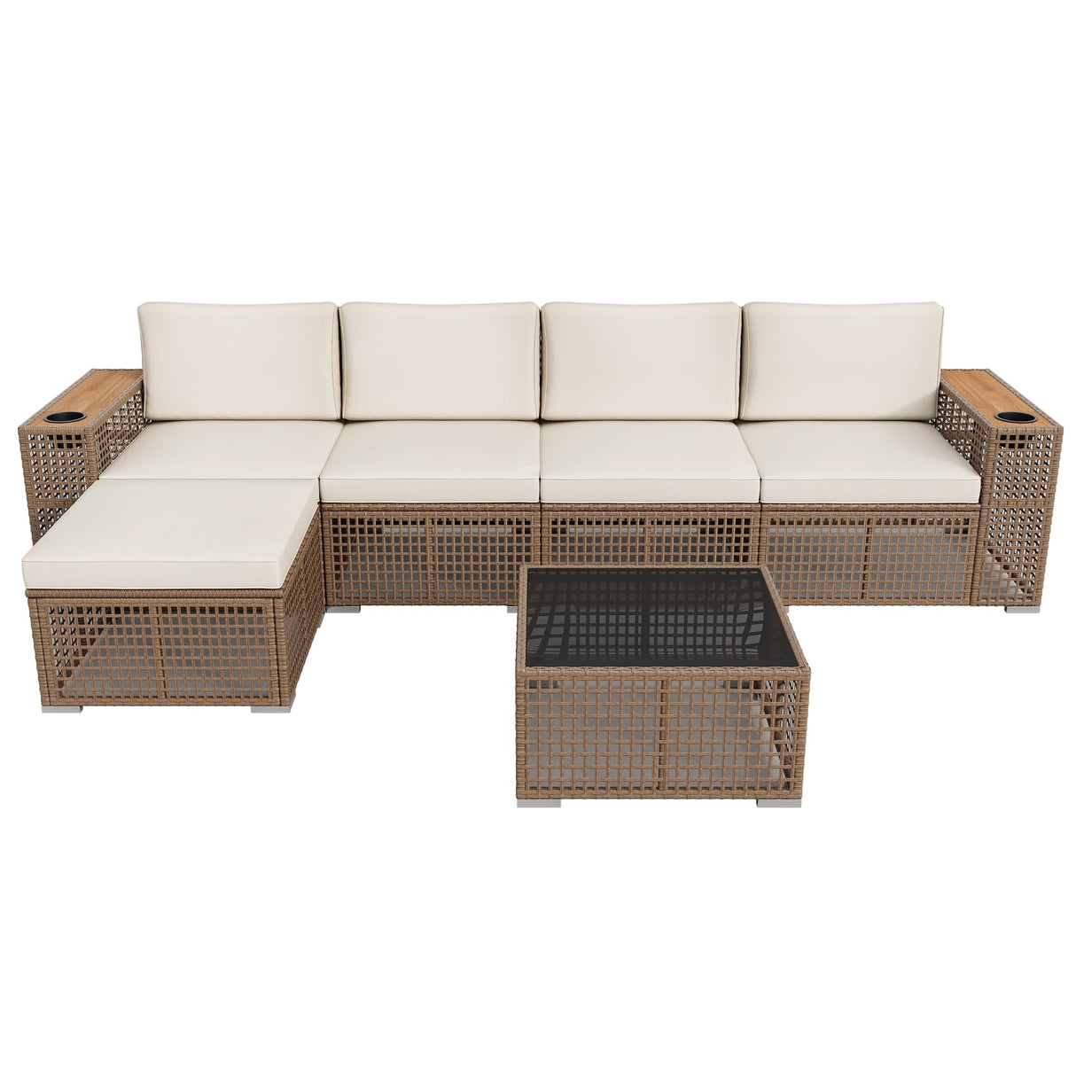 Patio Furniture Set 6-Piece Outdoor Sectional Sofa Hollow Rattan Patio Seating Sofa