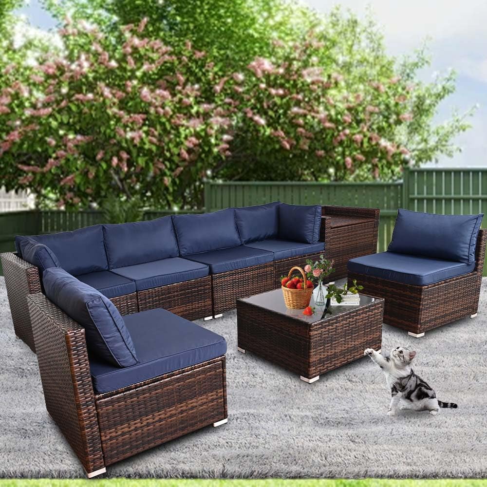 8 Piece Conversation Patio Furniture,Outdoor Wicker Patio Sectional Set