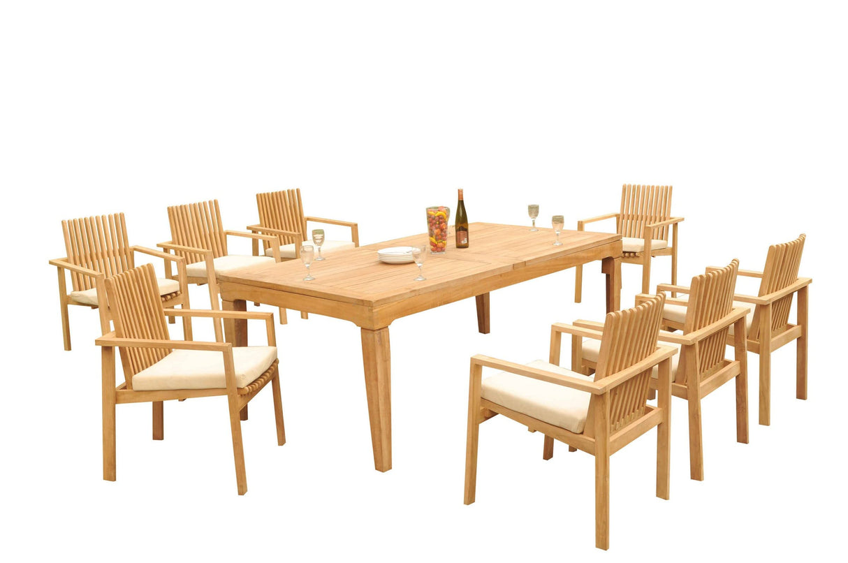 8 Seats 9 Pcs Grade-A Teak Wood Dining Set: 122"