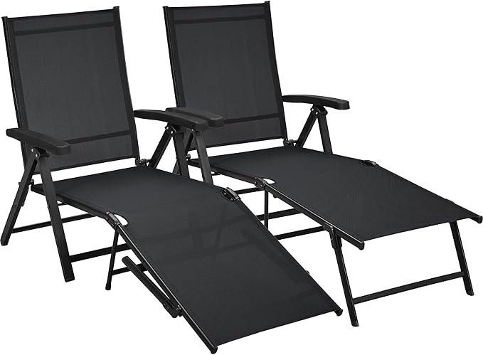 Outdoor Folding Chaise Lounge Set of 2 Patio Reclining Chairs w/Adjustable 7-Position