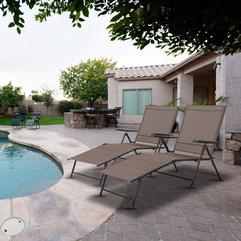 Outdoor Chaise Lounge Chairs Set of 2, Folding Lounge Chair Outdoor with 5-Position