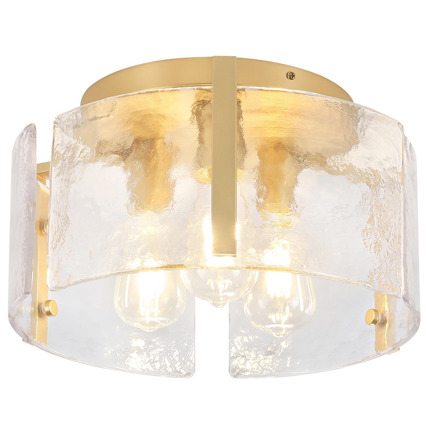 3-Light Modern Semi Flush Mount Ceiling Light Fixture, Gold Glass Lights