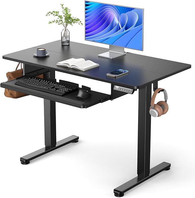 Electric Standing Desk with Keyboard Tray, 44x24 Inches Adjustable Height