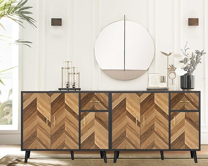 Sideboard Buffet Cabinet with Storage - 3 Doors Black Storage Cabinet with Drawers