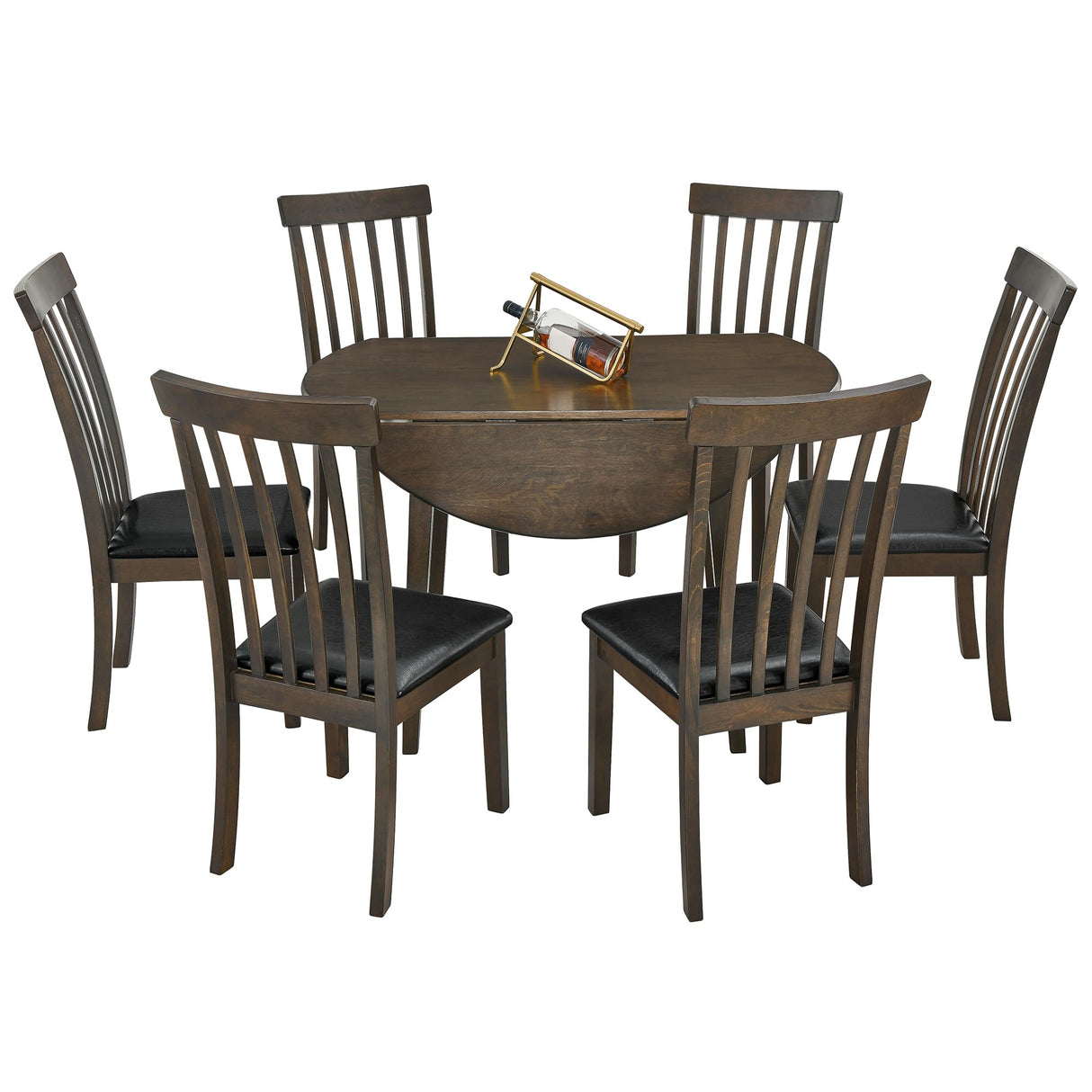 7-Piece Mid-Century Solid Wood Dining Table Set, Round Dining Table with Butterfly Leaf a