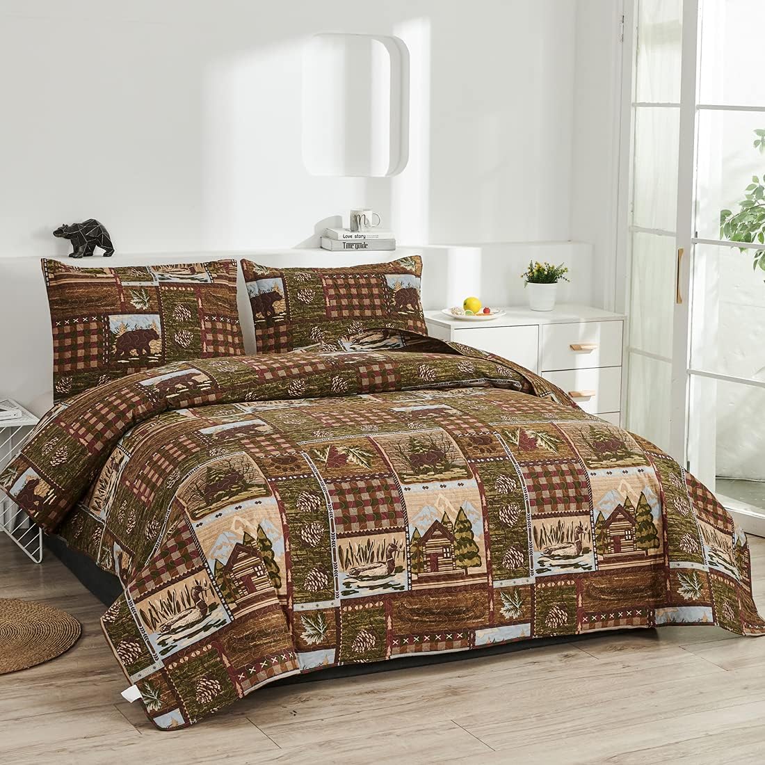 Cabin Bedding Quilt Queen/Full Size Lodge Patchwork Quilt Set Rustic Bedspread Forest