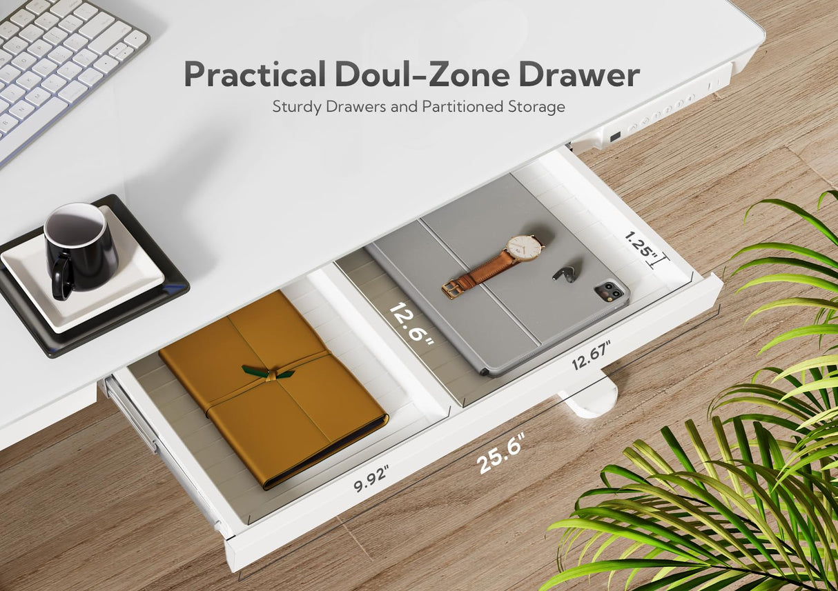 Glass Standing Desk with Drawers, 48×24 Inch Adjustable Stand Up Desk