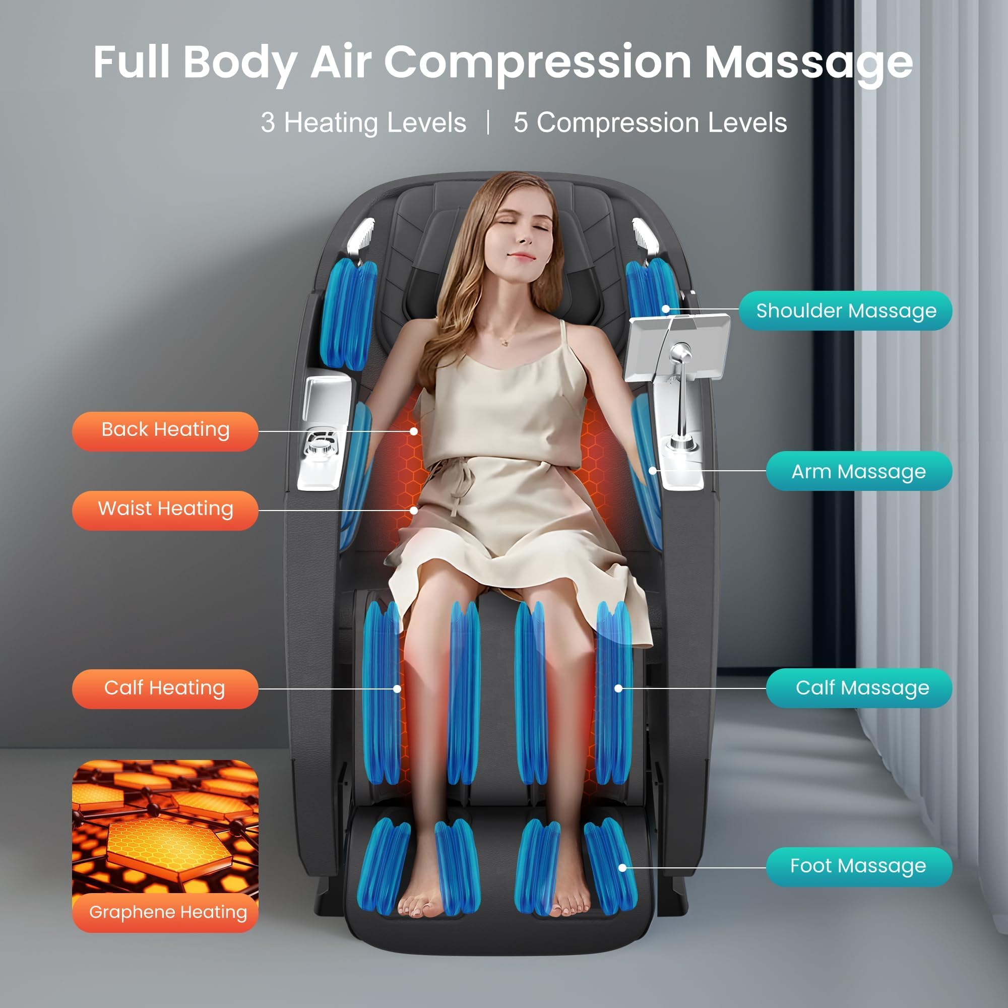 4D Massage Chair Full Body, Zero Gravity, SL Track Shiatsu Massage Recliner Chair