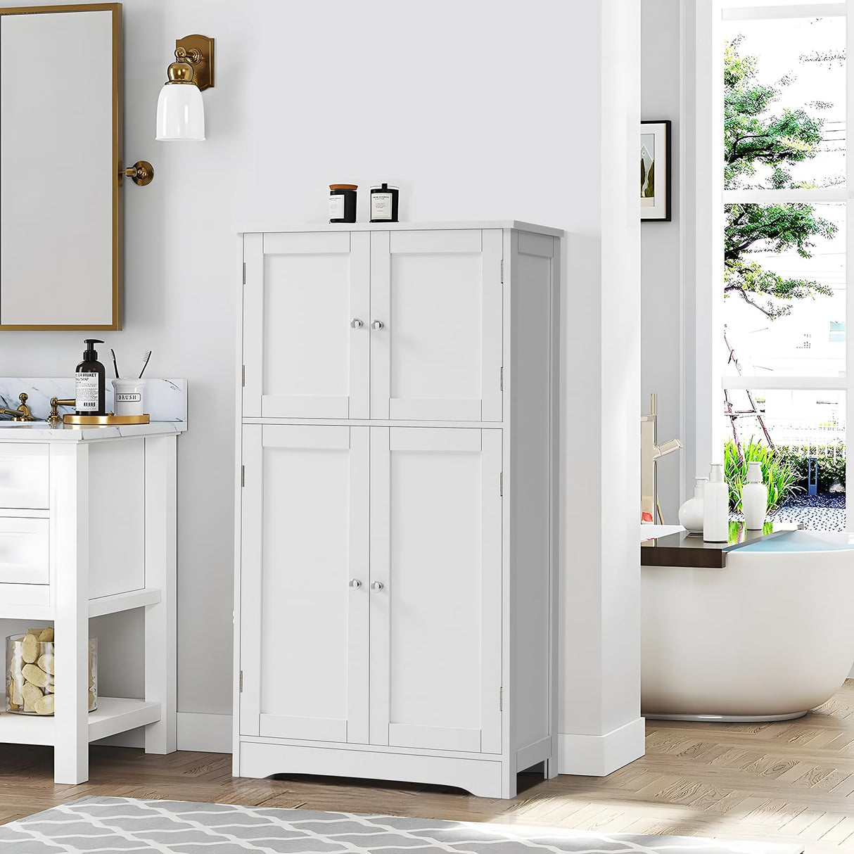 Storage Cabinet, Bathroom Storage Cabinet with Adjustable Shelves