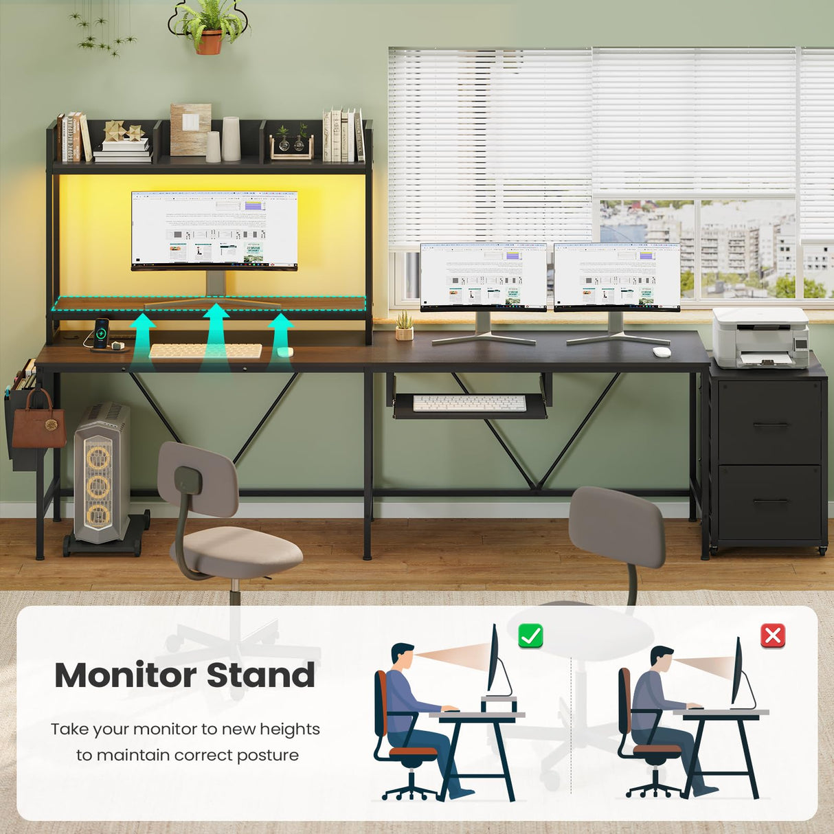 L Shaped Gaming Desk with Keyboard Tray, Reversible Computer Desk
