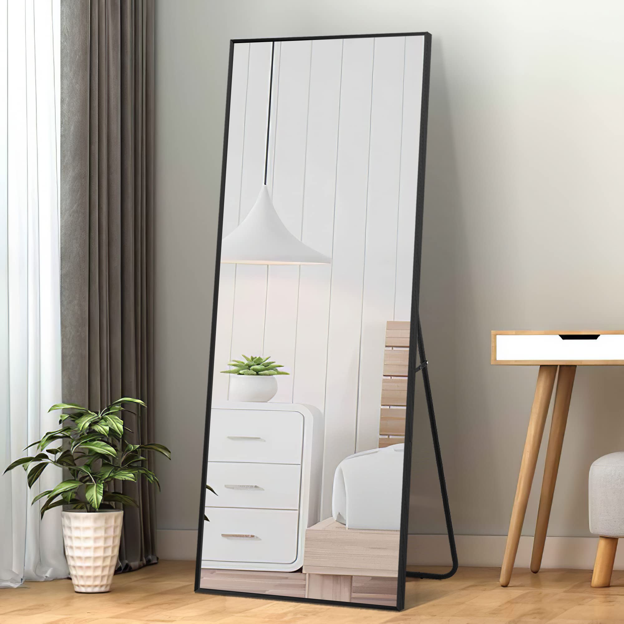 55" X 16" Full Length Mirror Aluminum Alloy Thin Frame Floor Wall Mirror Dressing Mirror