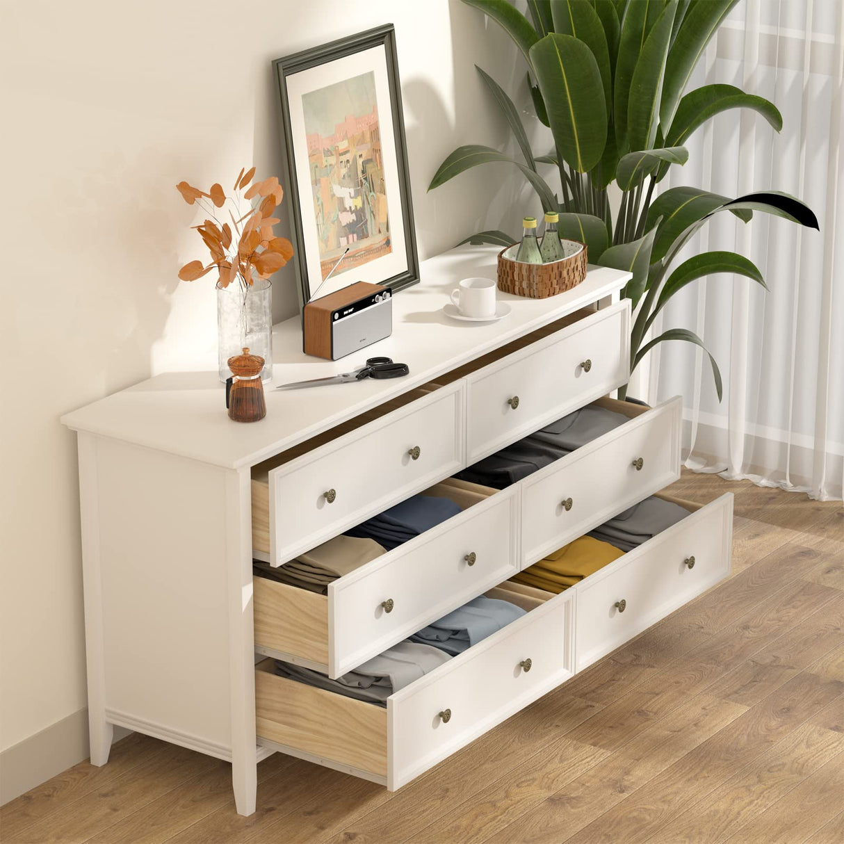 6 π«ππππππ π«ππππππ, White 6 Drawer Dresser for Bedroom, Modern Solid Wood Chest