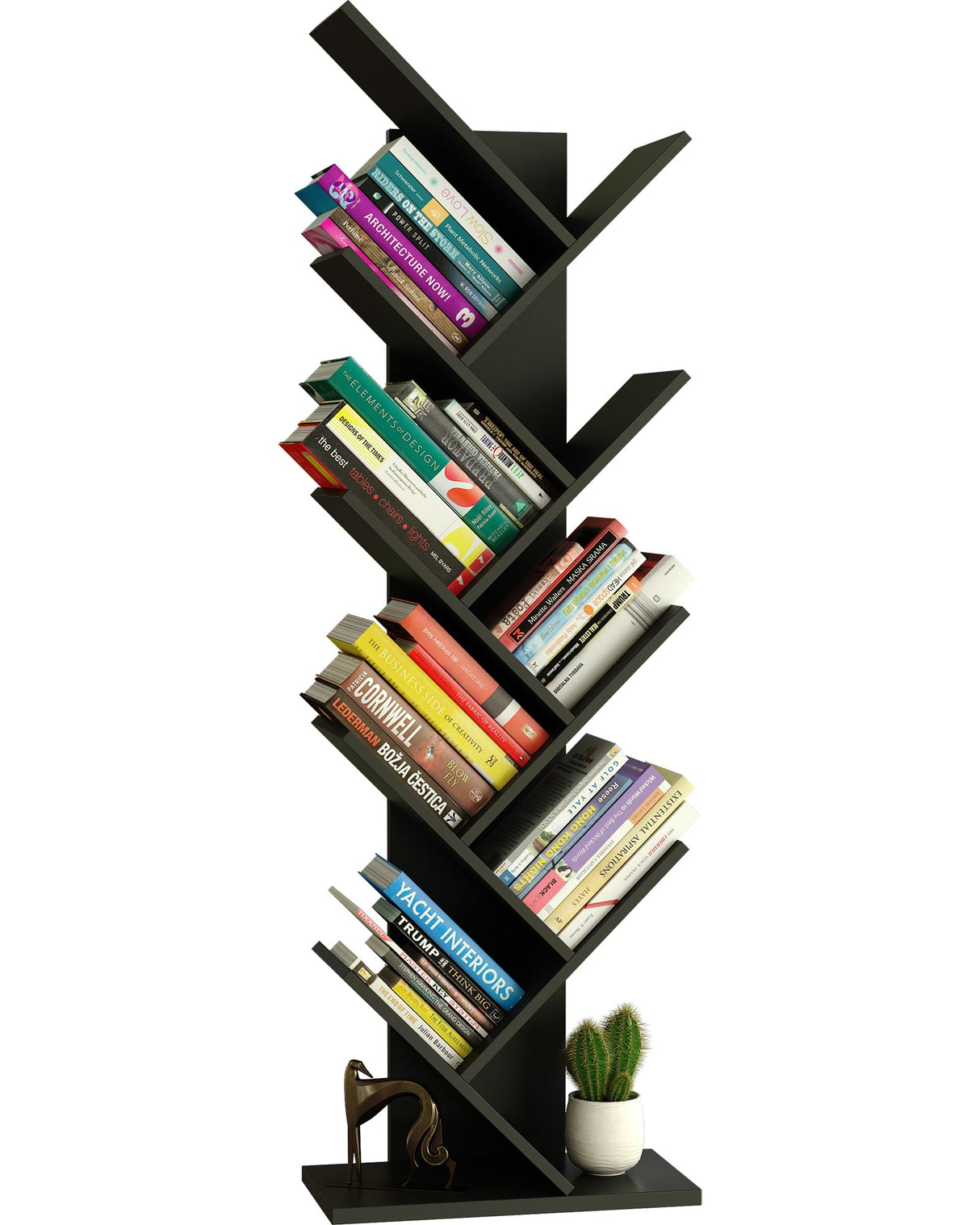 Yusong Tree Bookshelf, Floor Standing Bookcase with Steel Pipe for Living Room Bedroom, Shelves for Home Office (Black2, 9 Tier)