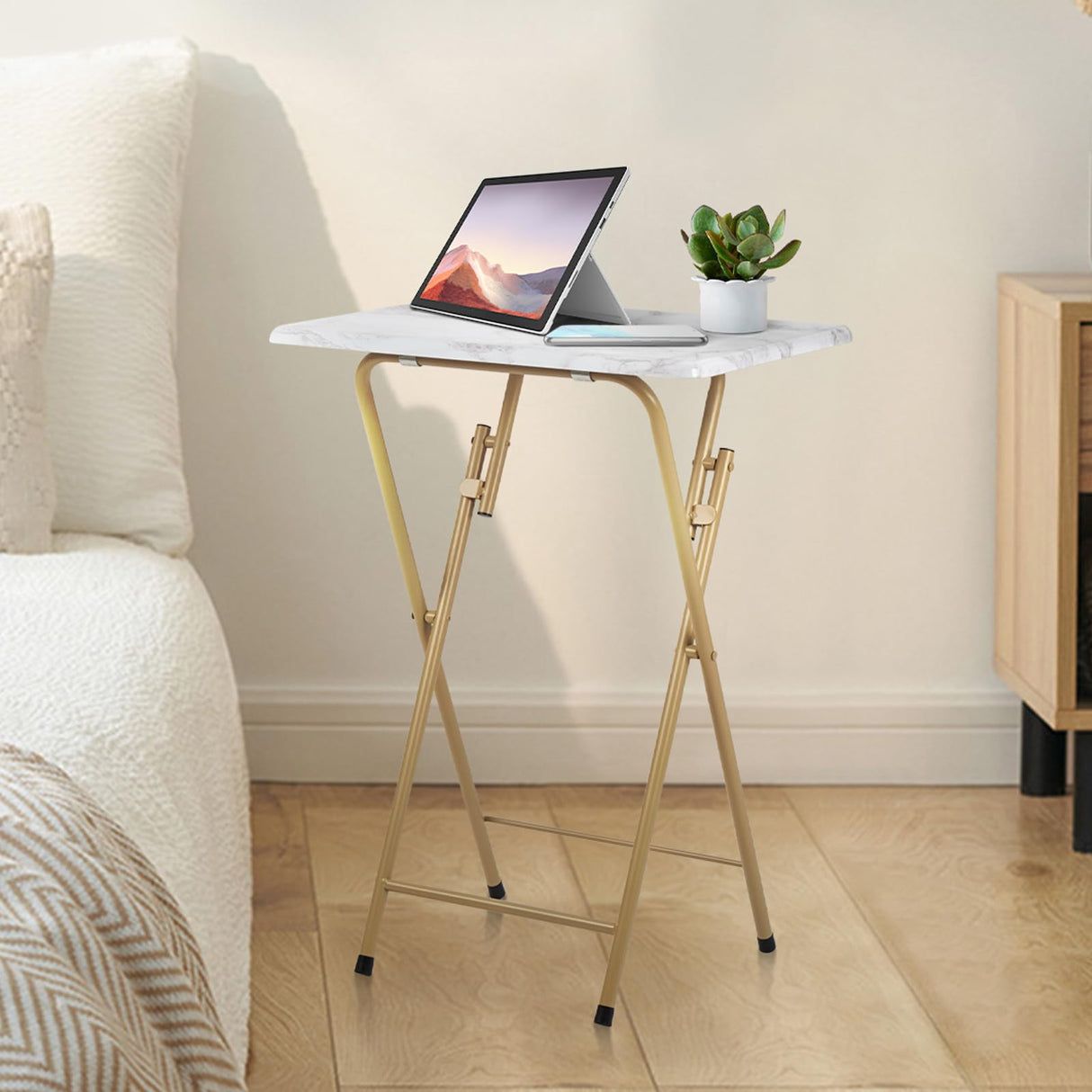 VividHaus Folding TV Tray Table – Leopard & Marbling Print Snack Tables