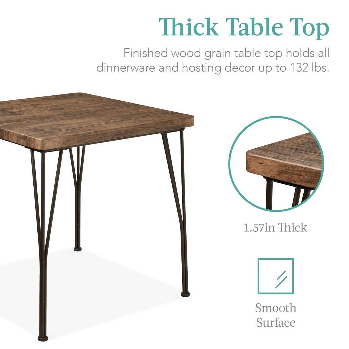 3-Piece Dining Set Modern Dining Table Set, Metal and Wood Square Dining Table