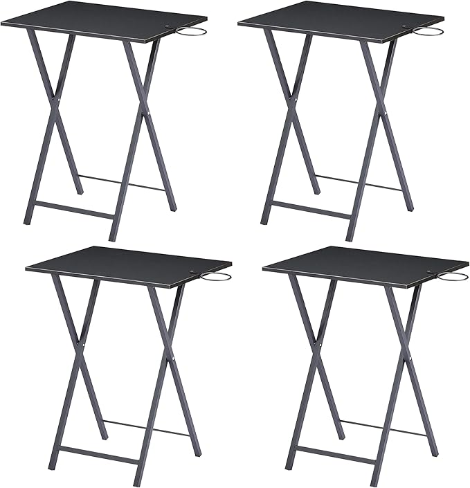 LuxFold 2-Piece Modern Marble Snack Tray Table Set with Cup Holder