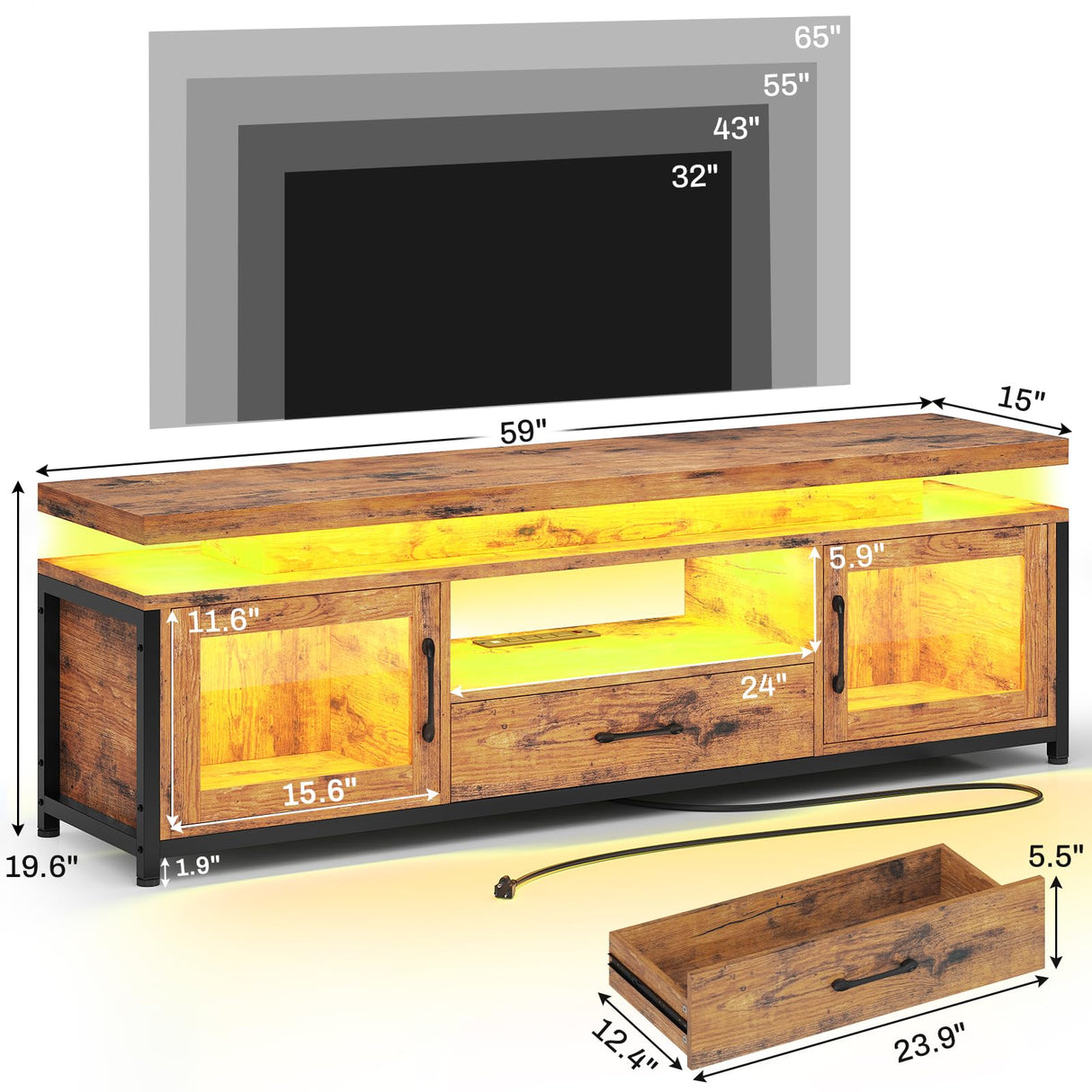 TV Stand for 55/60/65 Inch TV, Gaming Entertainment Center with Power