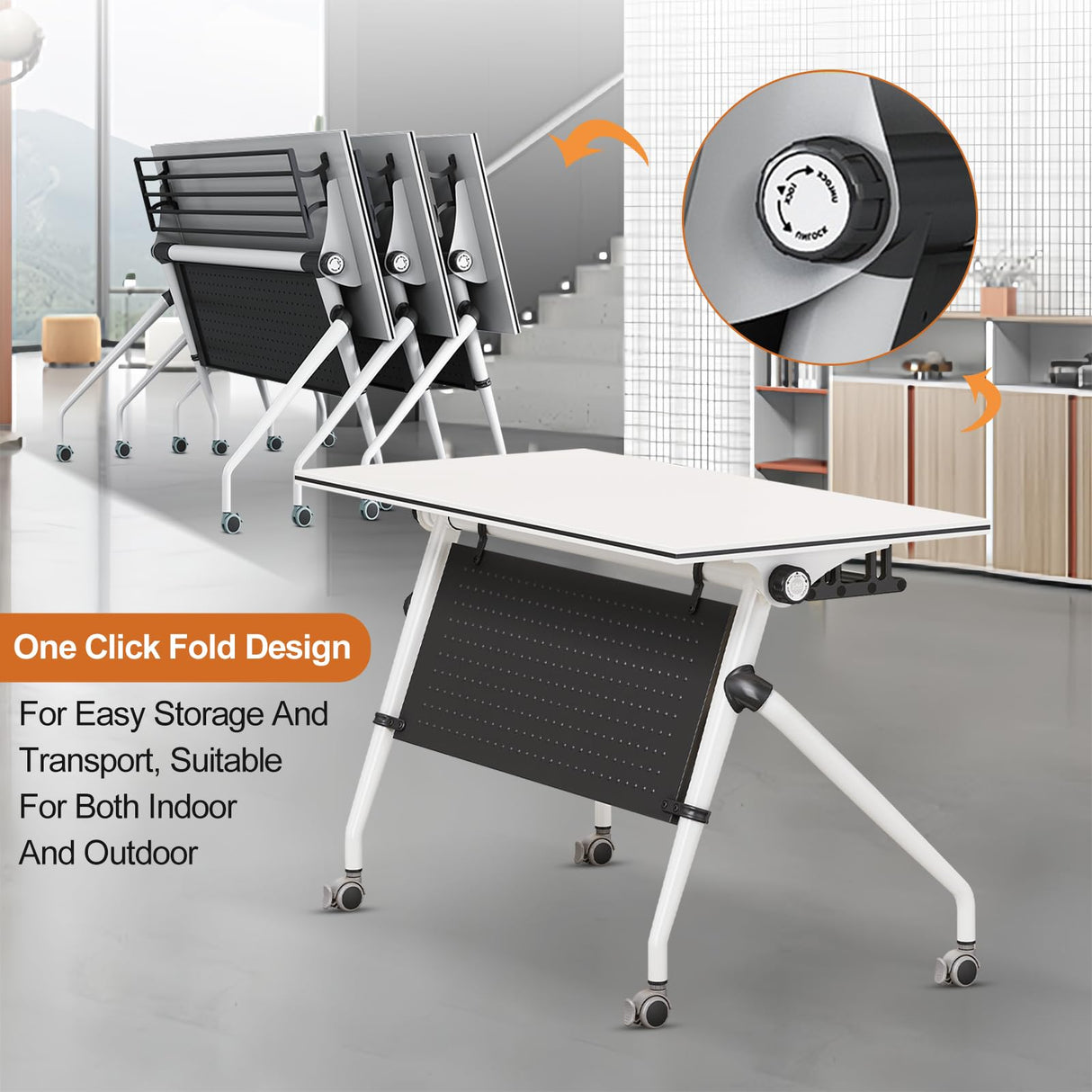 Conference Room Table,Conference Table,Flip Top Mobile Training Table Modern Conference Room Table with Iron Baffle Silent Wheels for Office Meeting Conference Room (4PCS 70.9in)