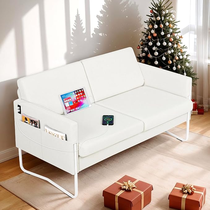 51” Small Loveseat Sofa for Small Spaces, Comfy Beige Couch with 2 USB Ports