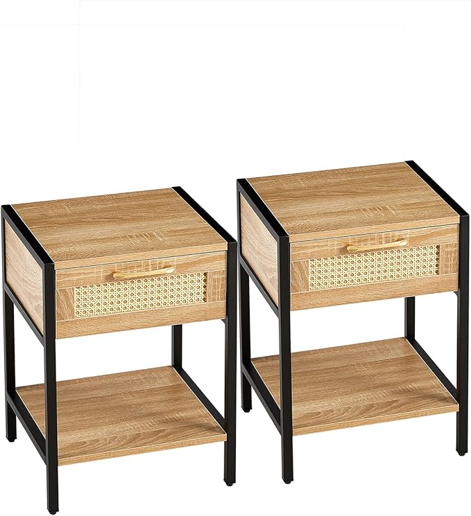 Modern Rattan Nightstand Set of 2 15.74 "L x 13.58 "W x 21.26 "H