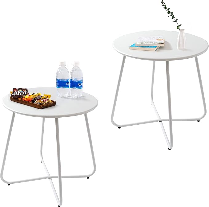 Set of 2 Outdoor Side Table Outdoor, Metal Side Table Small Round Side Table