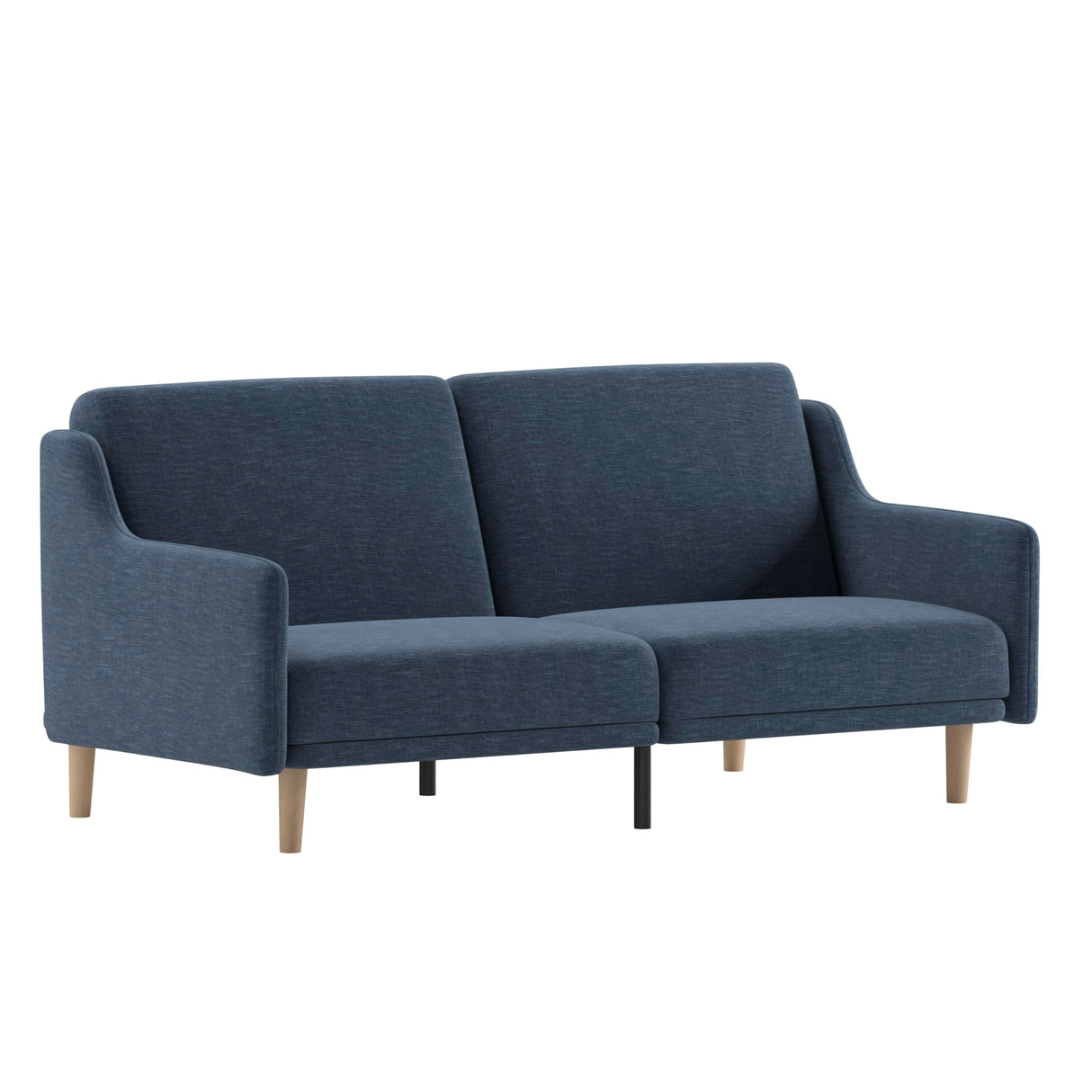 Delphine Convertible Split Back Sofa Futon - Navy Faux Linen Upholstery