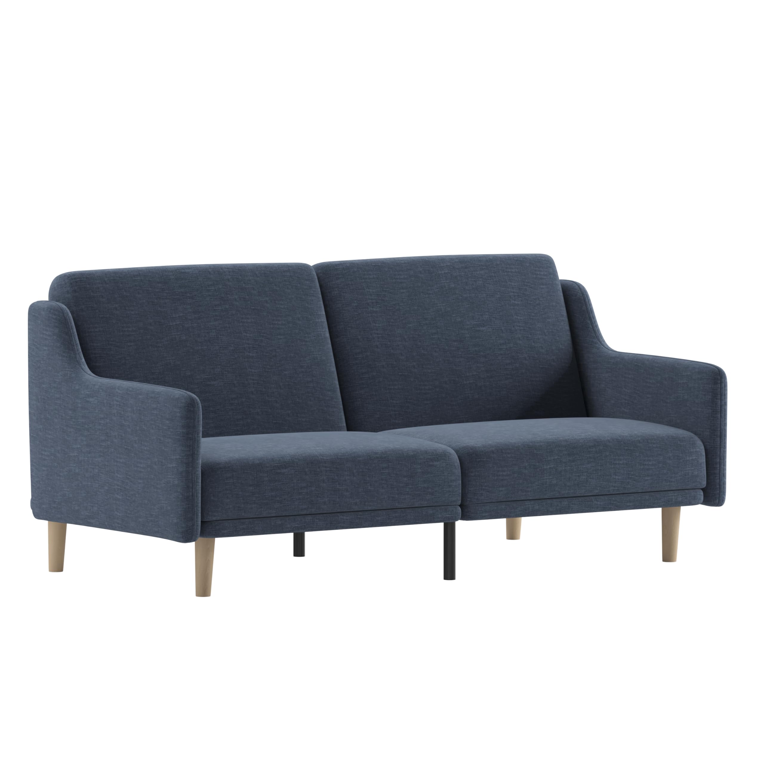 Delphine Convertible Split Back Sofa Futon - Navy Faux Linen Upholstery