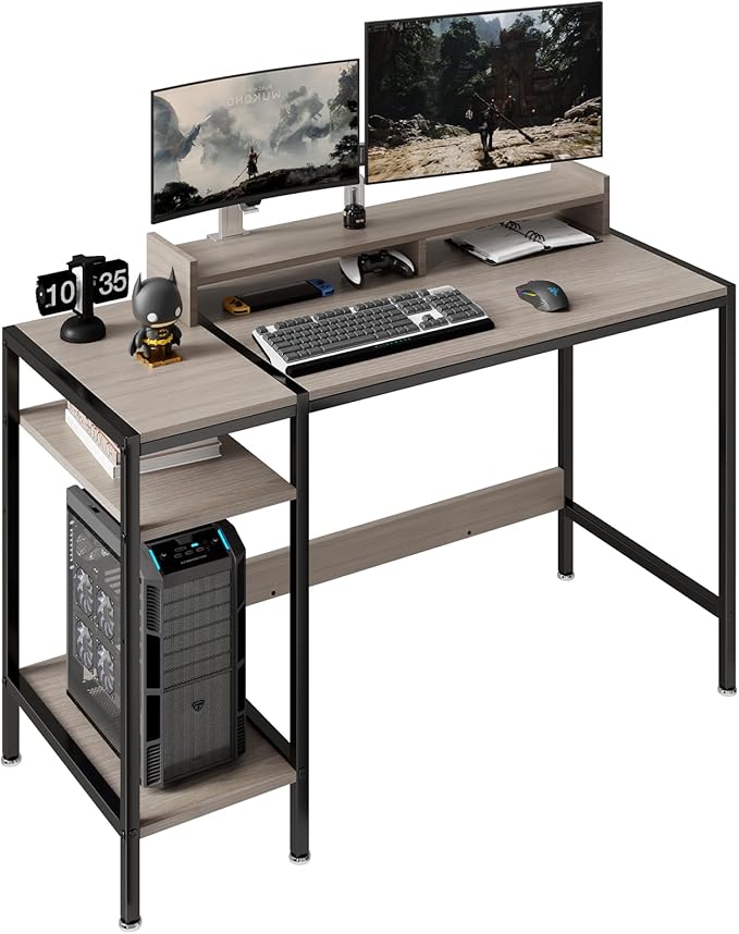 Gaming Home Office Computer Desk with Monitor Stand, Writing Desk for 2 Monitors