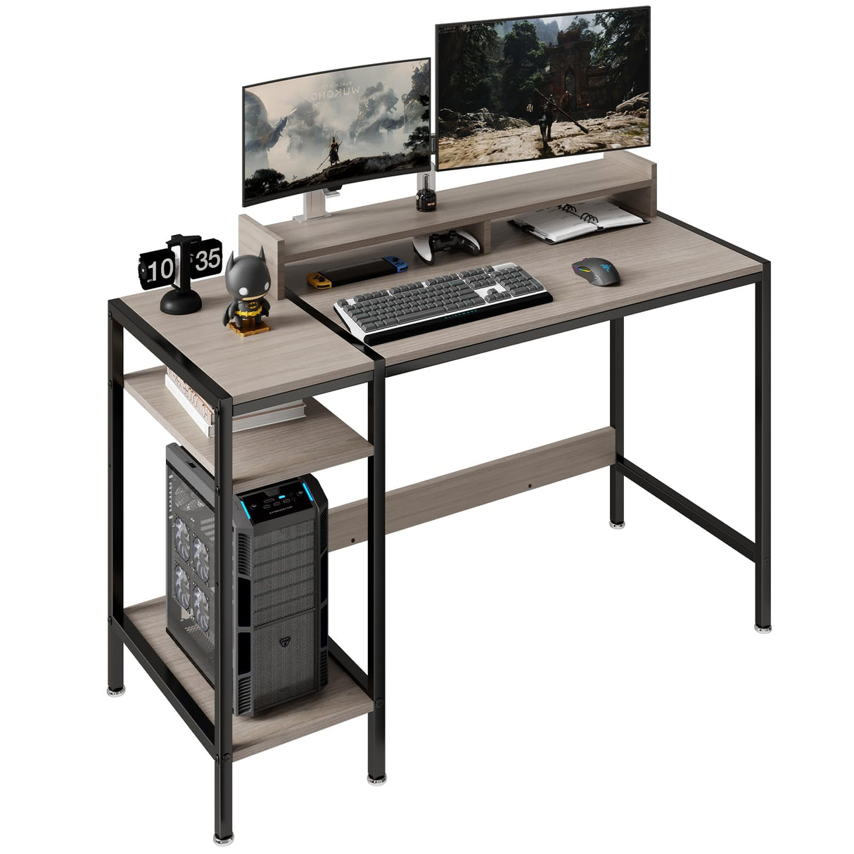 Gaming Home Office Computer Desk with Monitor Stand, Writing Desk for 2 Monitors