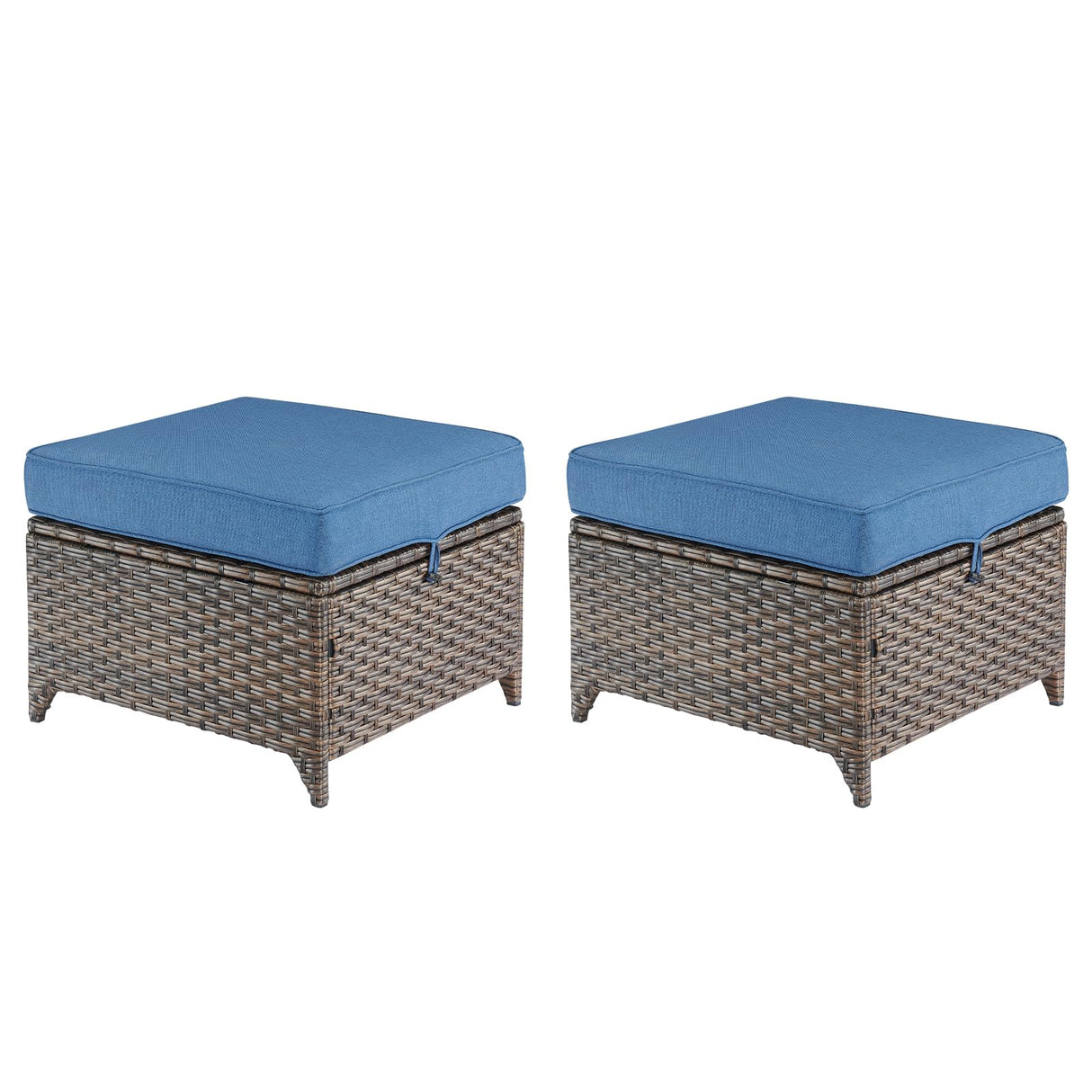 Outdoor Wicker Ottomans Rattan Footrests - Heavy Duty Outside Resin Rattan