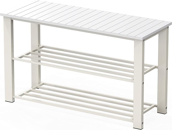 Wood Top Shoe Storage Bench for Entryway, White