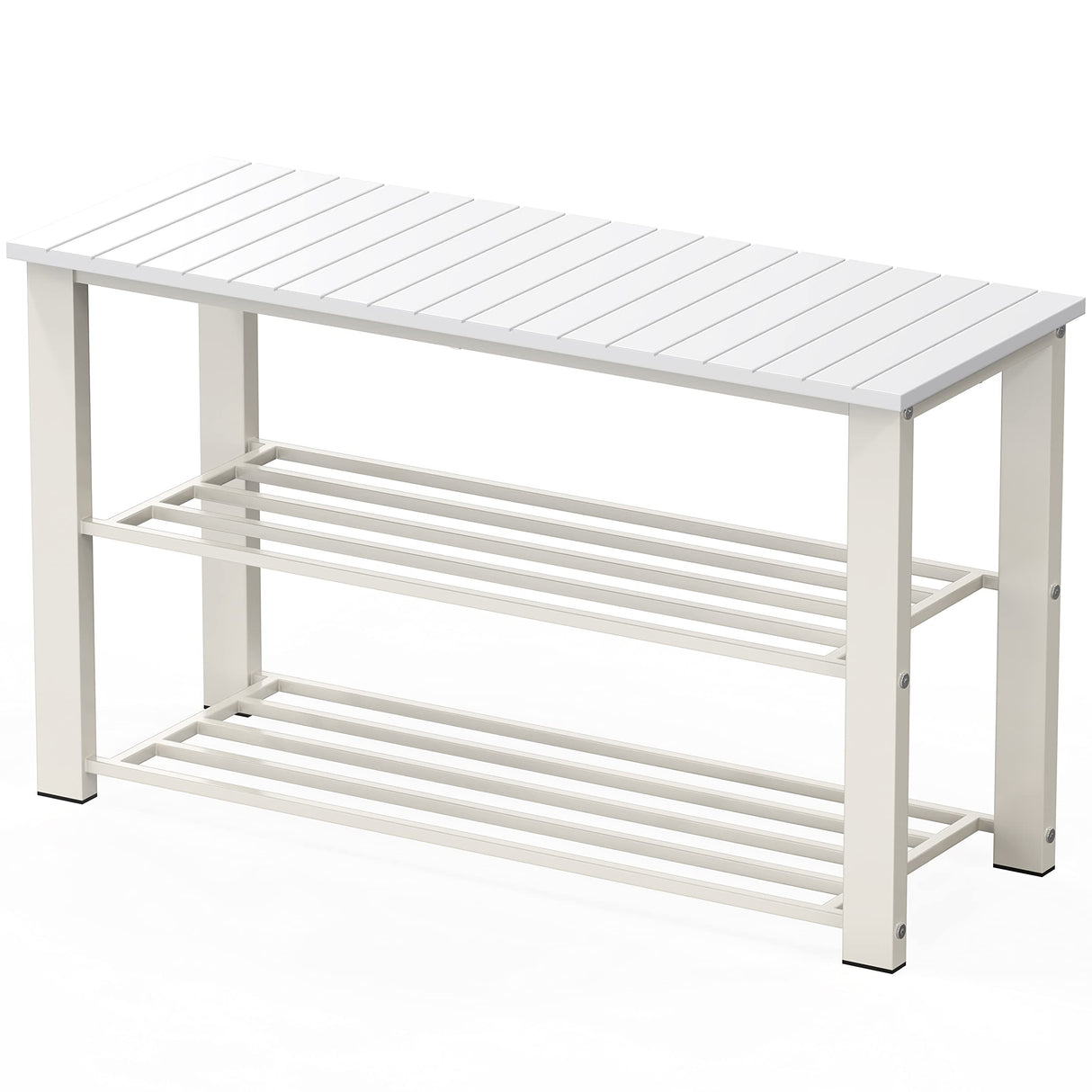 Wood Top Shoe Storage Bench for Entryway, White