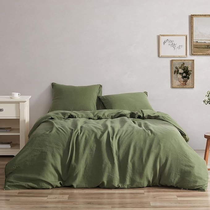 100% Linen Duvet Cover Queen, Stone Washed Natural French Linen 8 Ties Duvet