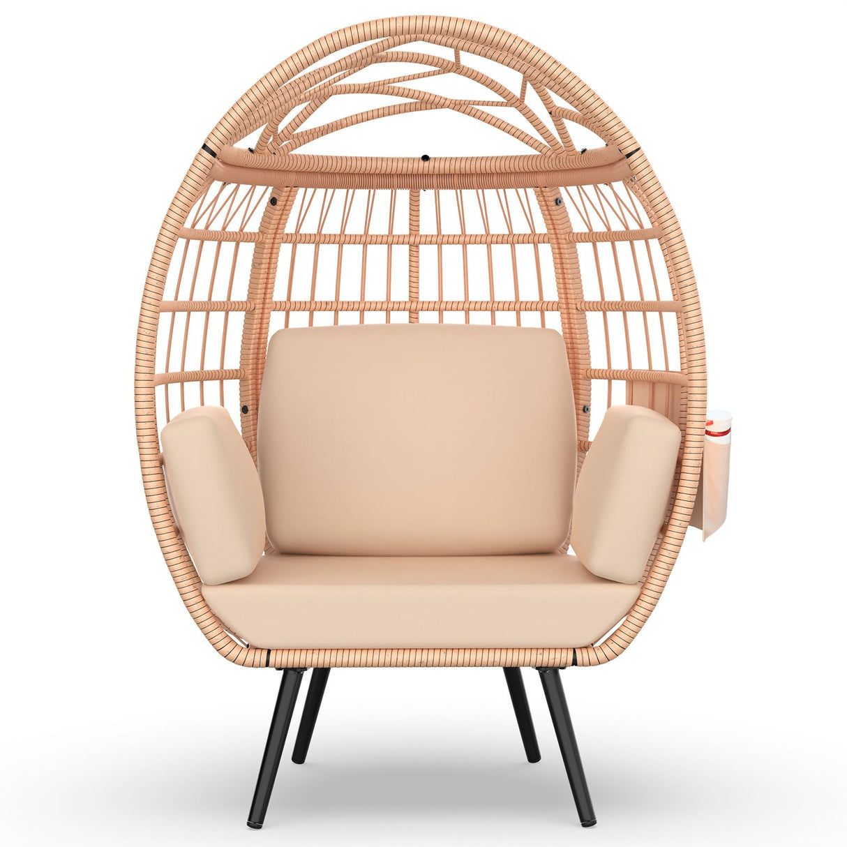 Wicker Egg Chair, Oversized Indoor Outdoor Lounger with 4 UV Resistant Cushions, Storage Bag, All-Weather Wicker Egg Lounger Chair for Patio, Backyard, Living Room, 370lbs Capacity - Brown