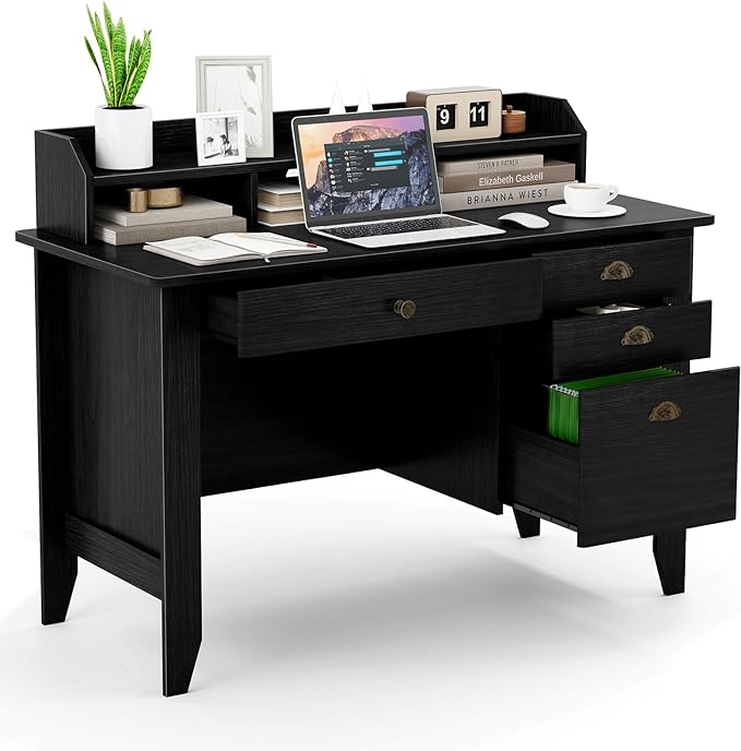 Computer Desk with 4 Storage Drawers and Hutch Wood Executive Table for PC Laptop