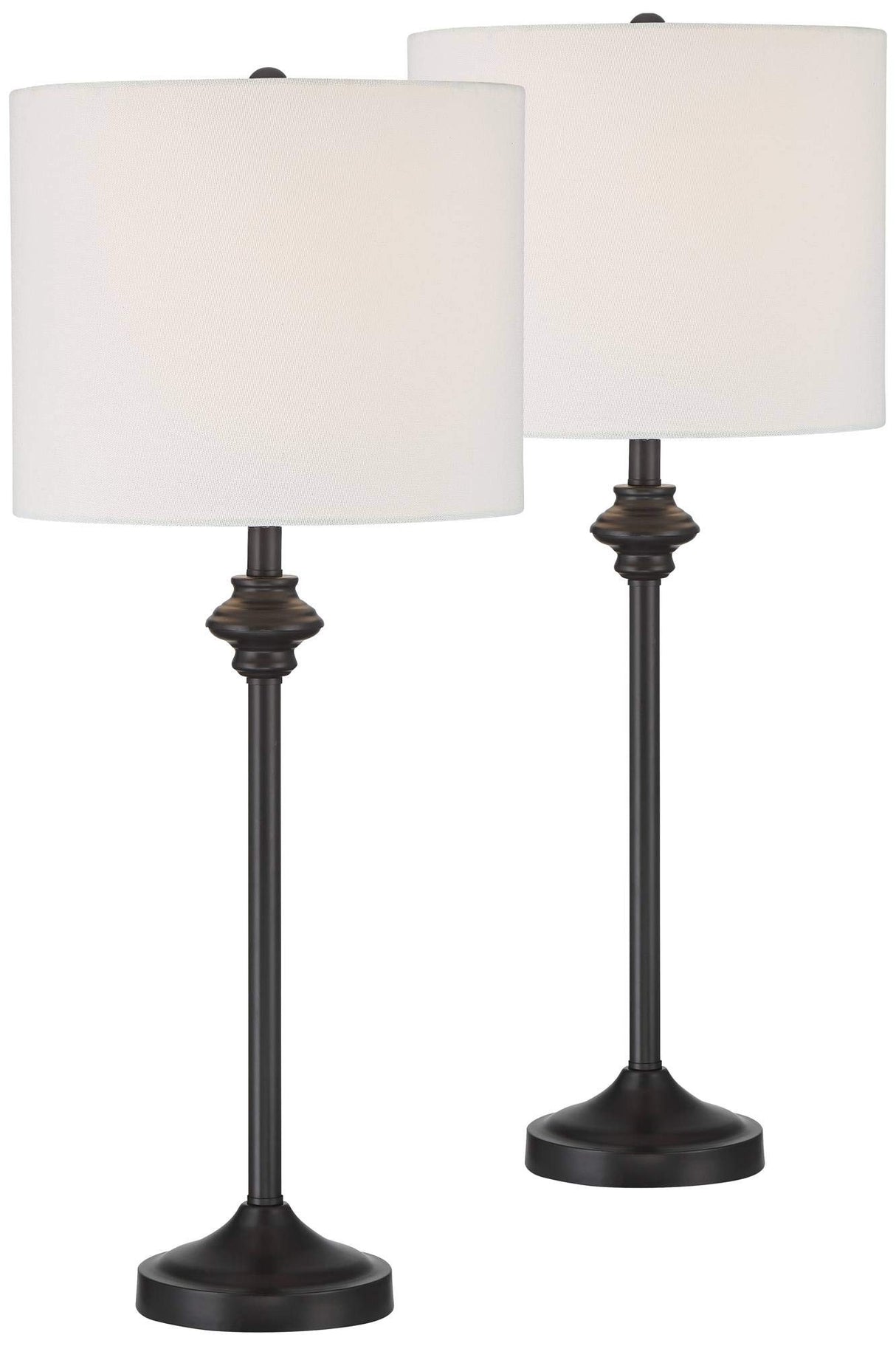 360 Lighting Lynn 26" Tall Skinny Buffet Modern Table Lamps Set of 2 Black Metal Fabric White Shade Living Room Bedroom Bedside Nightstand House Office Home Reading Kitchen Entryway Console Family
