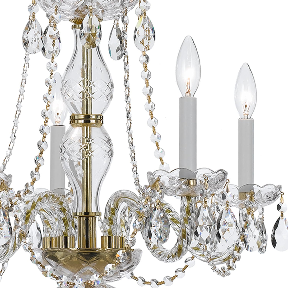Traditional Crystal 5 Light Clear Italian Crystal Polished Brass Chandelier