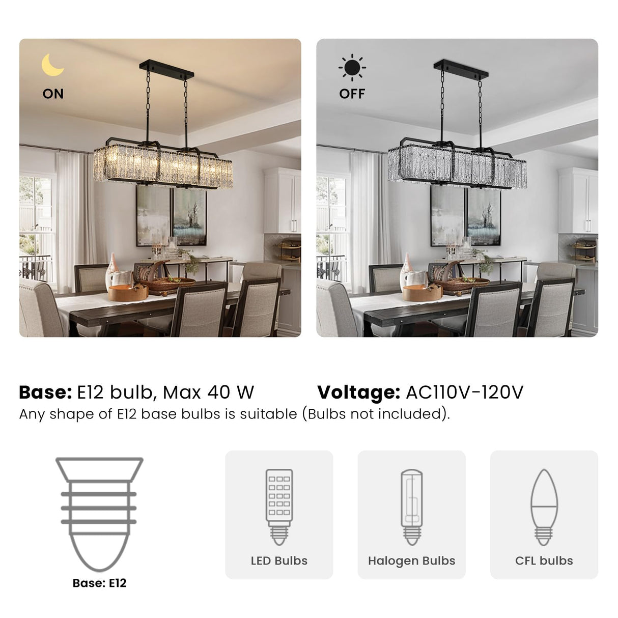 Modern Rectangle Black Crystal Chandeliers for Dining Room, L40 Rectangular Water