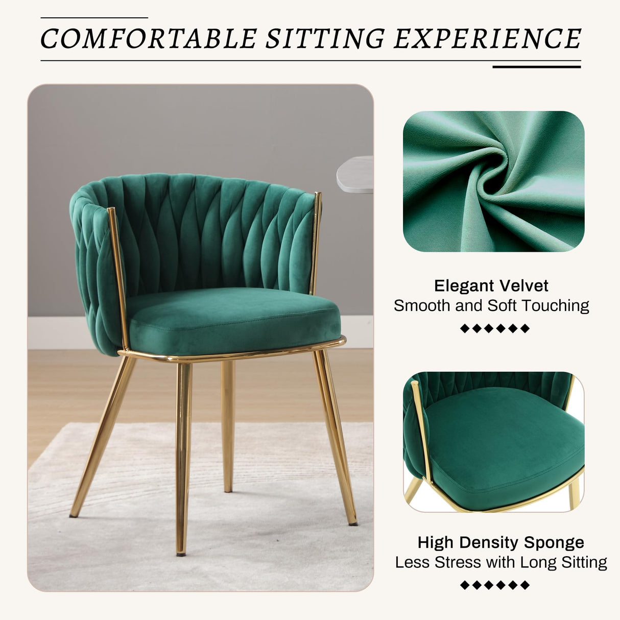 Woven Dining Chairs Set of 4, Velvet Upholstered Dining Room Chairs