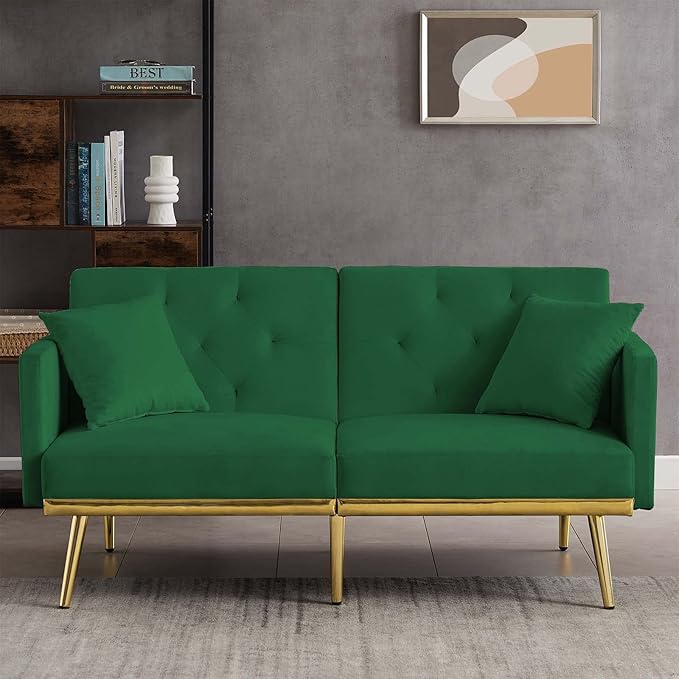 Convertible Futon Sofa Bed, 59-inch Modern Velvet Sleeper Sofa Small Loveseat