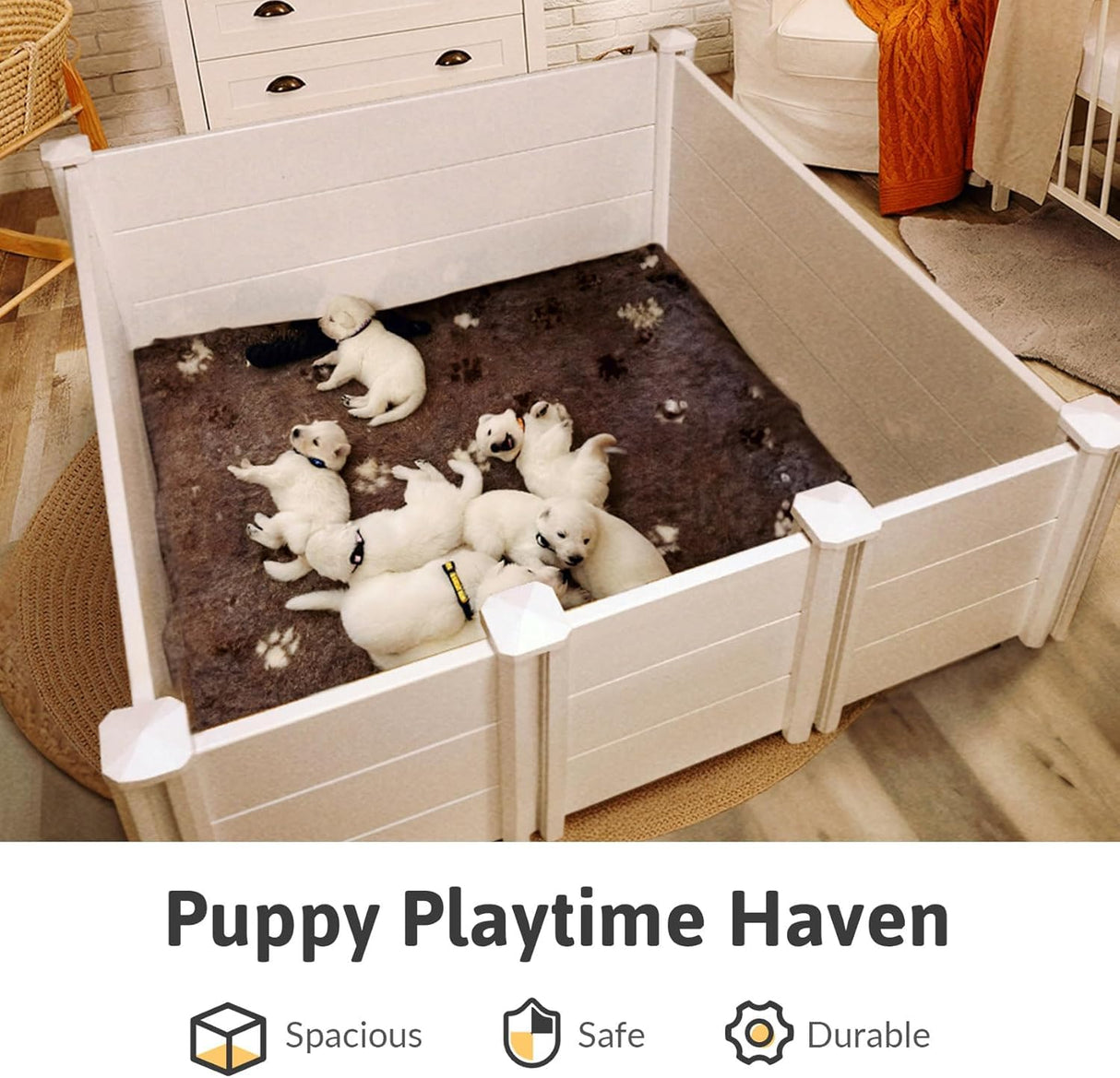 PVC Whelping Box for Large Dogs - 48x48x18 Waterproof Puppy Playpen