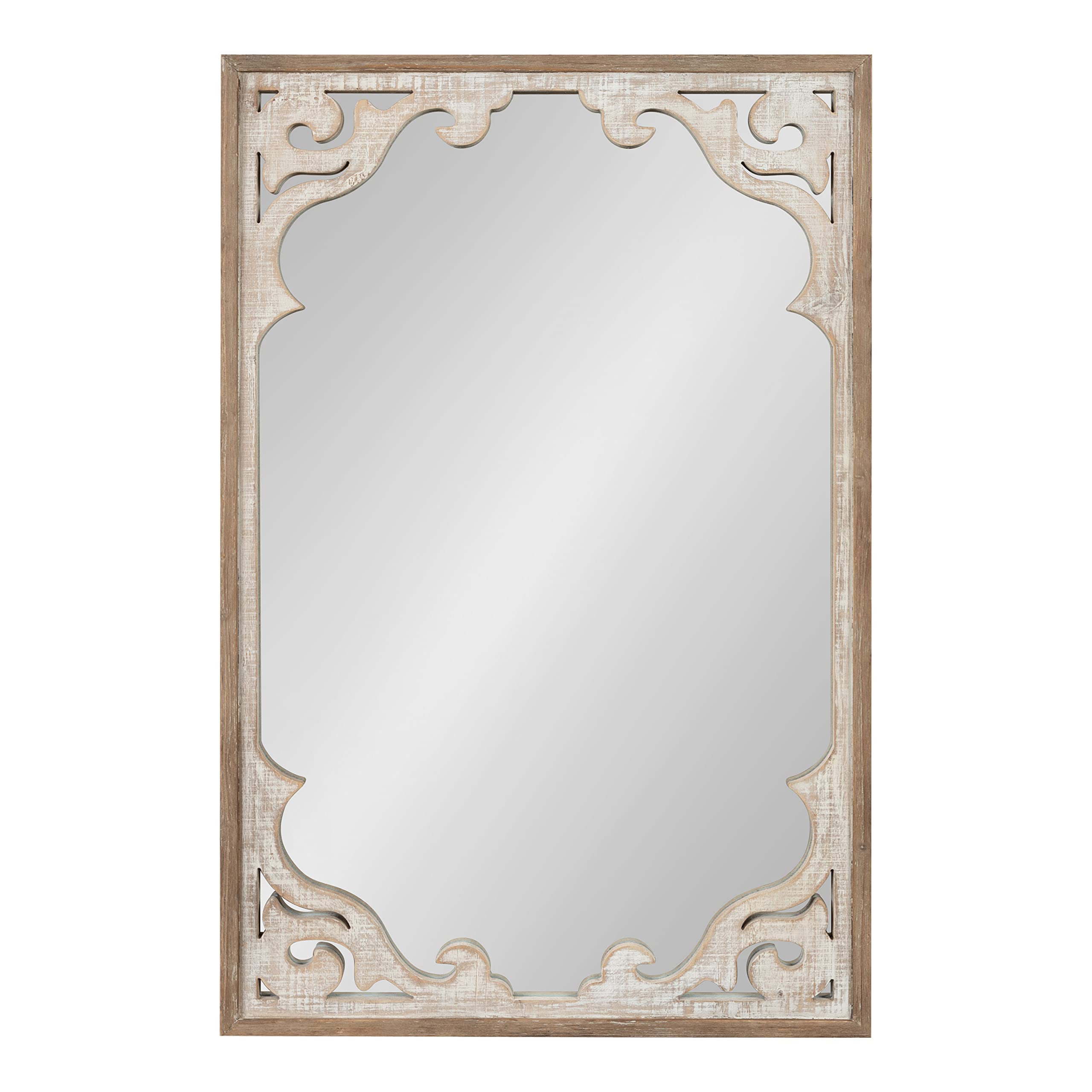 Shovali Rustic Rectangular Mirror, 22 x 34, Rustic Brown and White