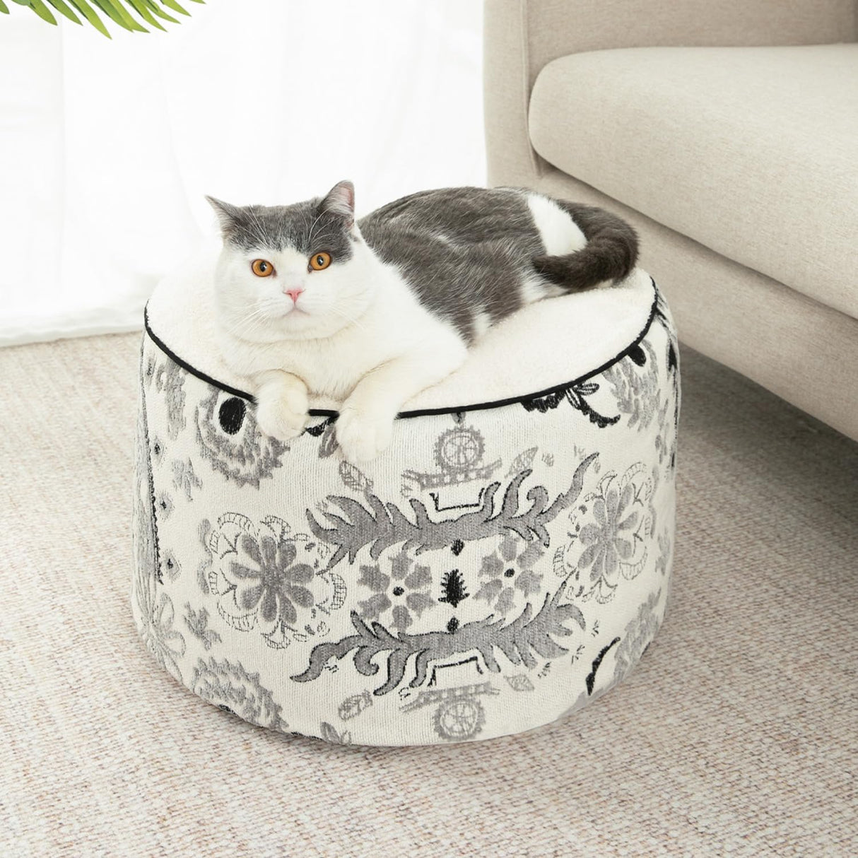 Tufted Pouf Ottoman Cover - Unstuffed Floor Cushion for Living Room, Chenille Fabric