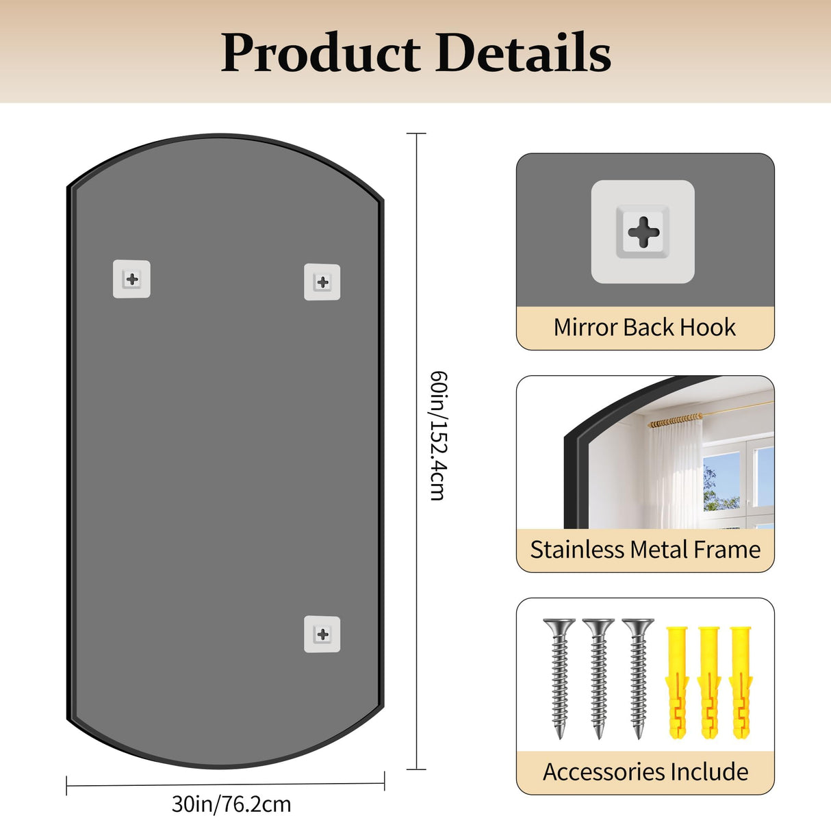 30x60 Inch Black Oval Bathroom Mirror