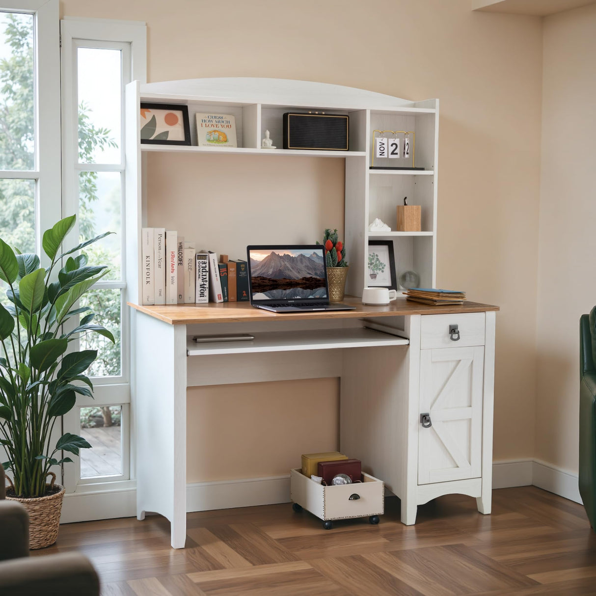 Office Desk with Drawers & Shelves, Computer Desk with Storage Cabinet