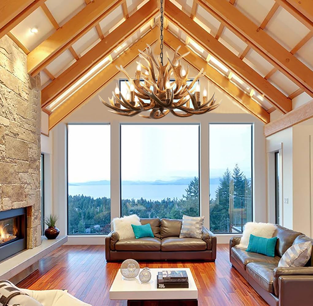 Farmhouse Antler Chandelier 12-Light, Lagre Rustic Antler Light Fixtures